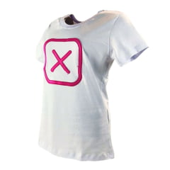 Camiseta Feminina TXC Manga Curta Slim Custom Branco Com Bordado Logo Rosa/Pink REF: 50966