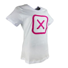 Camiseta Feminina TXC Manga Curta Slim Custom Branco Com Bordado Logo Rosa/Pink REF: 50966