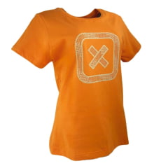 Camiseta Feminina TXC Manga Curta Slim Custom Laranja Estampada Logo Em Creme REF: 50967