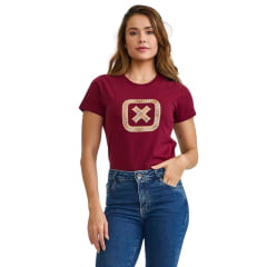 Camiseta Feminina TXC Manga Curta Slim Meia Malha Bordô Estampada Logo Ref:51129