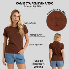 Camiseta Feminina TXC Manga Curta Slim Meia Malha Penteada Marrom Ref:51187