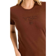 Camiseta Feminina TXC Manga Curta Slim Meia Malha Penteada Marrom Ref:51187