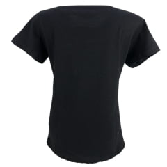 Camiseta Feminina TXC Manga Curta Slim Meia Malha Preto Estampada Logo Dourado Ouro Ref:51165