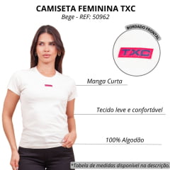 Camiseta Feminina TXC Off White Manga Curta Slim Custom Com Logo Pequena Em Vermelho REF: 50962