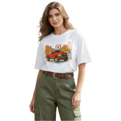 Camiseta Feminina TXC Over Ram Manga Curta Branco Estampa Caminhonete Vermelha Ref:RAM0011