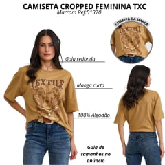 Camiseta Feminina TXC Oversize Fio 30 Manga Curta Marrom Claro Estampada Violão Ref:51370