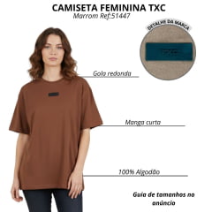 Camiseta Feminina TXC OverSize TXC Malhão Manga Curta Marrom Com Logo Pequeno Preto Ref:51447