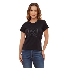 Camiseta Feminina TXC Preta Custom Slim Manga Curta Com Logo Preto Brilhante Ref.50911