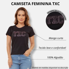 Camiseta Feminina TXC Preta Custom Slim Manga Curta Com Logo Rosa Brilhante Ref.50897