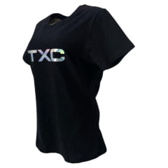 Camiseta Feminina TXC Preta Manga Curta Custom Estampa Metalizada R.50852