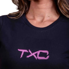 Camiseta Feminina TXC Preta Manga Curta Estampa Rosa R.50833