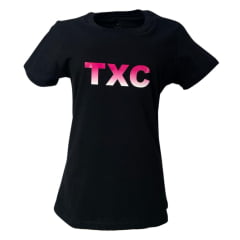 Camiseta Feminina TXC Preta Manga Curta Estampa Rosa R.50846