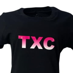 Camiseta Feminina TXC Preta Manga Curta Estampa Rosa R.50846