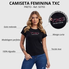 Camiseta Feminina TXC Preto Manga Curta Estampa Rosa R.50793