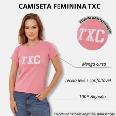 Camiseta Feminina TXC Rosa Custom Slim Manga Curta Com Logo Branco Ref.50896