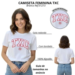 Camiseta Feminina TXC Slim Fio 30 Branco Com Estampa Rosa Ref:51273