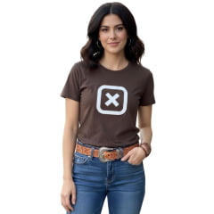 Camiseta Feminina TXC Slim Fio 30 Manga Curta Marrom Logo Branca Ref:51266