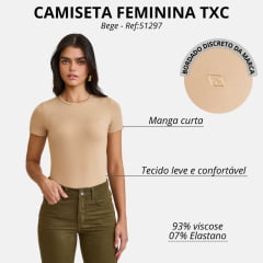 Camiseta Feminina TXC Viscose Gola Redonda Bege - Ref: 51297