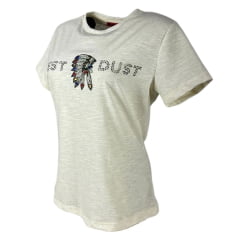 Camiseta Feminina West Dust Baby Look Manga Curta Off White Com Cocar Bordado Com Pedras Ref.BL29249