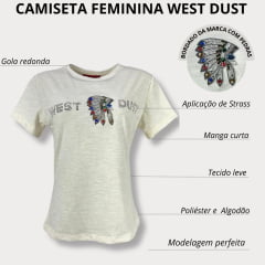 Camiseta Feminina West Dust Baby Look Manga Curta Off White Com Cocar Bordado Com Pedras Ref.BL29249