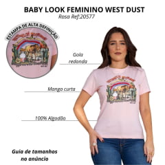 Camiseta Feminina West Dust Baby Look Rosa Manga Curta Com Estampa E Strass Ref:BL20577