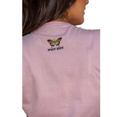 Camiseta Feminina West Dust Baby Look Rosa Manga Curta Com Estampa E Strass Ref:BL20577