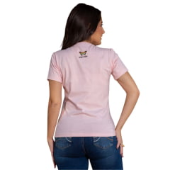 Camiseta Feminina West Dust Baby Look Rosa Manga Curta Com Estampa E Strass Ref:BL20577
