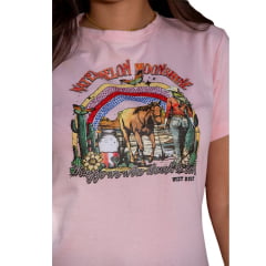 Camiseta Feminina West Dust Baby Look Rosa Manga Curta Com Estampa E Strass Ref:BL20577