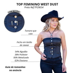 Top Sem Alça Feminino West Dust Top Glamour Preto Ref:TP29654