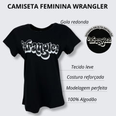 Camiseta Feminina Wrangler Básica Manga Curta Preta Com Logo Estampado Preto e Branc Ref.WF5507PR