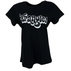 Camiseta Feminina Wrangler Básica Manga Curta Preta Com Logo Estampado Preto e Branc Ref.WF5507PR