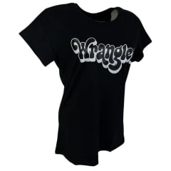 Camiseta Feminina Wrangler Básica Manga Curta Preta Com Logo Estampado Preto e Branc Ref.WF5507PR