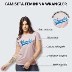 Camiseta Feminina Wrangler T-Shirt Manga Curta Rosa Claro Com Logo Estampado Azul Ref.WF5506RB