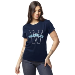 Camiseta Feminina Wrangler T-Shirt Manga Curta Tipo Baby Look  Azul Marinho Com Estampa Logo Azul e Branco Ref.WF5711MA