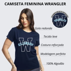 Camiseta Feminina Wrangler T-Shirt Manga Curta Tipo Baby Look  Azul Marinho Com Estampa Logo Azul e Branco Ref.WF5711MA