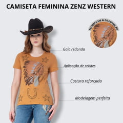 Camiseta Feminina Zenz Western Olive T-Shirt Manga Curta Com Desenho De Índio Ref.1267