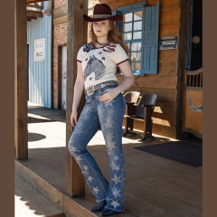 Camiseta Feminina Zenz Western T-Shirt Gasoline Manga Curta Creme Cavalo Bordado Ref:1498 - ZW0225036