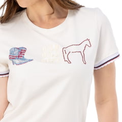 Camiseta Feminina Zenz Western T-Shirt Honey Belle Manga Curta Off White Bordados E Brilhos Ref:1492 - ZW02250030