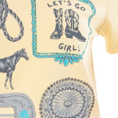 Camiseta Feminina Zenz Western T-shirt Lets Go Amarelo Claro Bordado Strass Ref:ZW0226053-1829