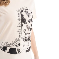 Camiseta Feminina Zenz Western T-Shirt Pasture Creme Bota E Brilhos Ref: ZW 0325028