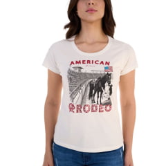Camiseta Feminino Ox Horns T-Shirt Creme American Rodeo Estampa Cavalo Ref:6512