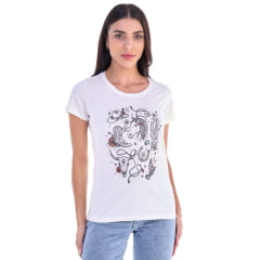 Camiseta Feminina Ox Horns T-Shirt Creme Estampado Com Brilho Ref: 6538