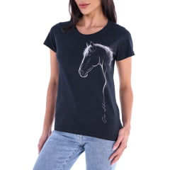 Camiseta Feminina Ox Horns T-Shirt Preta Estampado Cavalo Com Brilho Ref: 6520
