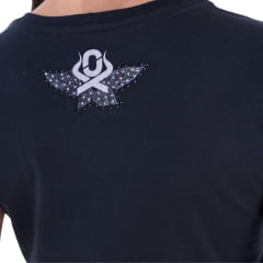 Camiseta Feminina Ox Horns T-Shirt Preta Estampado Sela Com Brilho Ref: 6518