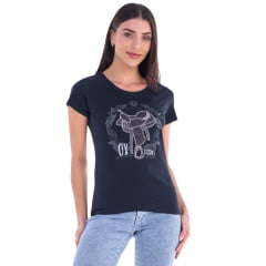 Camiseta Feminina Ox Horns T-Shirt Preta Estampado Sela Com Brilho Ref: 6518