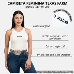 Camiseta Regata Canelada Feminina Texas Farm Branca Bordada Ref:RT 003