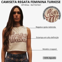 Regata Cropped Feminina Turkese Off White Estampa Country And Western Vinho Tachinhas Ref:TS07601