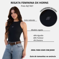 Camiseta Regata Feminina Canelada Ox Horns Preta Com Logo Preto Ref:7601