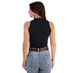 Camiseta Regata Feminina Canelada Ox Horns Preta Com Logo Preto Ref:7601