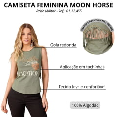 Regata Feminina Moon Horse Austin Verde Militar Abertura Nas Costas Ref: 01.12.465